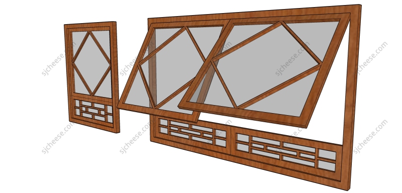 古建筑中式雕花木窗格可推开SU草图大师sketchup模型