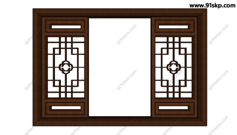中式花窗隔断滑门SU草图大师sketchup模型