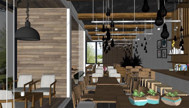 工业风粗犷风loft咖啡馆室内设计装修SU草图大师sketchup模型