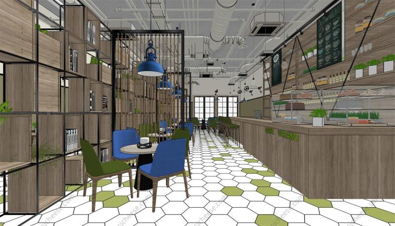 工业风咖啡厅西餐厅SU草图大师模型