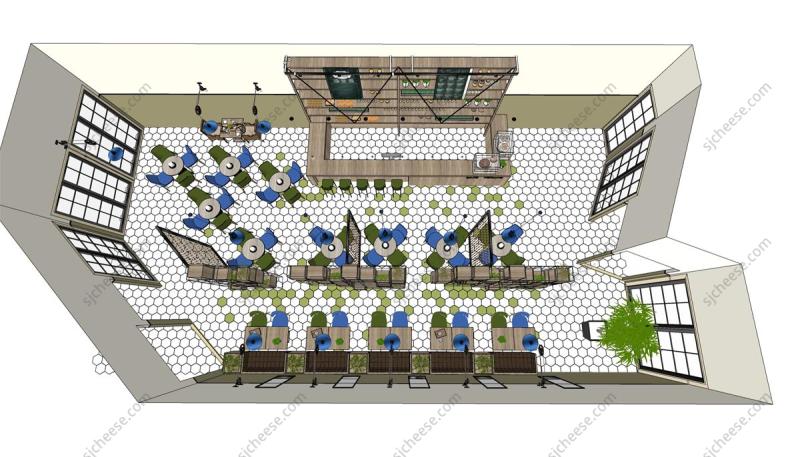 工业风咖啡厅西餐厅SU草图大师模型