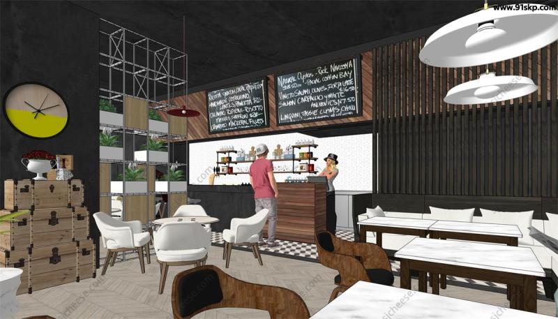 北欧风咖啡厅餐厅SU草图大师模型
