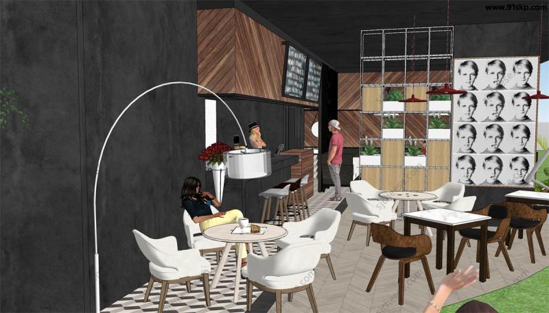 北欧风咖啡厅餐厅SU草图大师模型