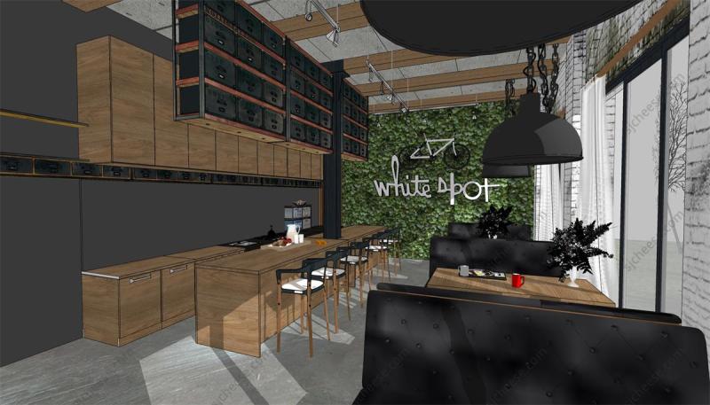 loft咖啡屋餐厅SU草图大师模型