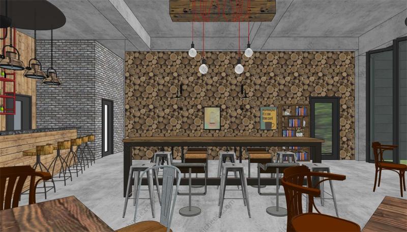 LOFT咖啡厅简餐餐厅SU草图大师模型