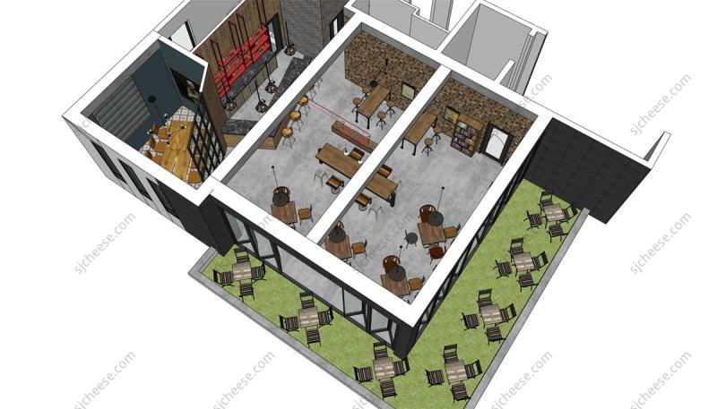 LOFT咖啡厅简餐餐厅SU草图大师模型