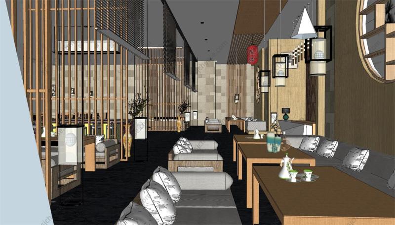 新中式中餐厅酒店SU草图大师模型