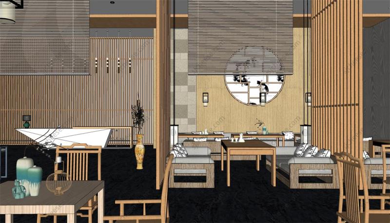 新中式中餐厅酒店SU草图大师模型