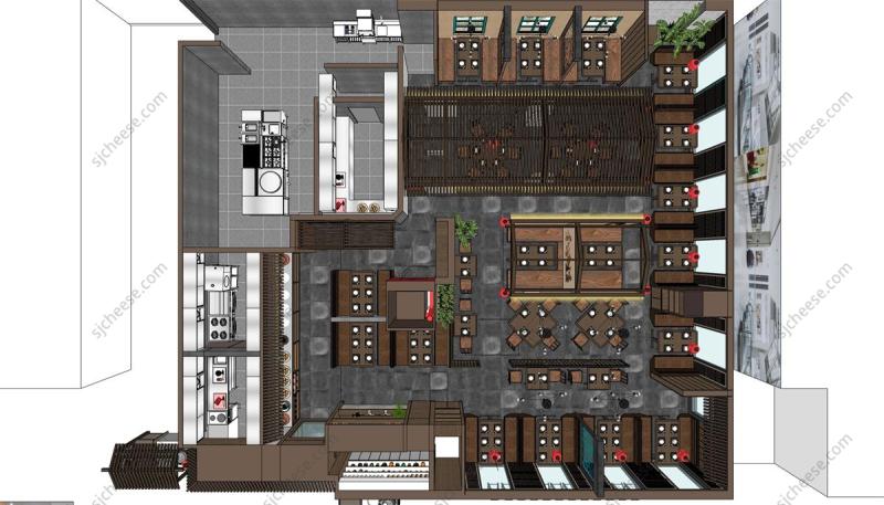中式面馆餐厅饭馆SU草图大师模型