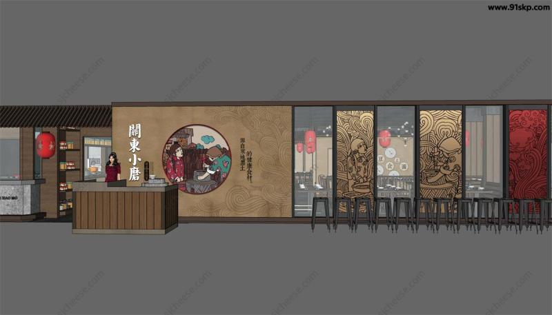 中式面馆餐厅饭馆SU草图大师模型