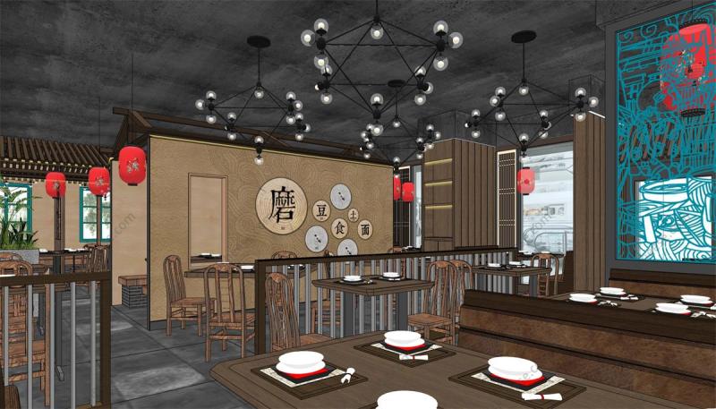 中式面馆餐厅饭馆SU草图大师模型