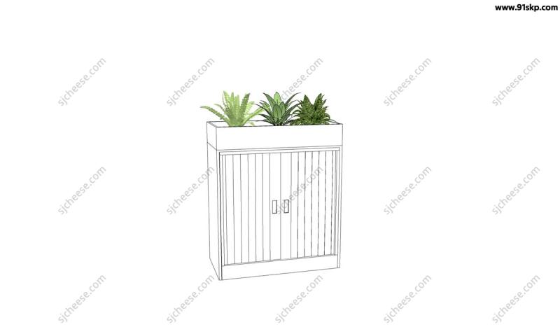 文件柜加绿植SU草图大师sketchup模型