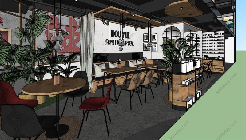 双层川菜馆饭店主题餐厅店SU草图大师sketchup模型