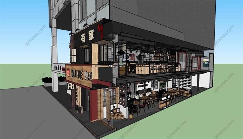 双层川菜馆饭店主题餐厅店SU草图大师sketchup模型
