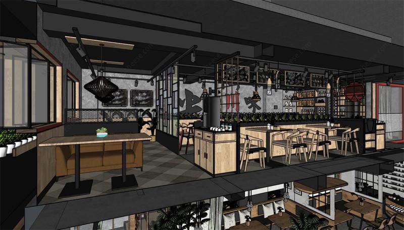 双层川菜馆饭店主题餐厅店SU草图大师sketchup模型