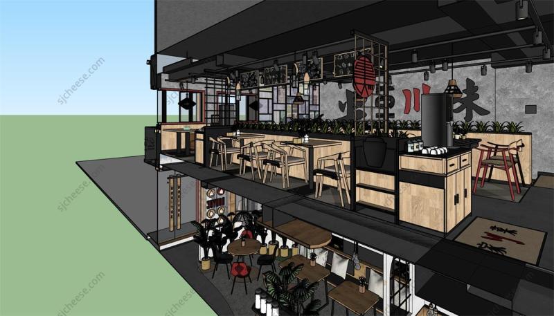 双层川菜馆饭店主题餐厅店SU草图大师sketchup模型