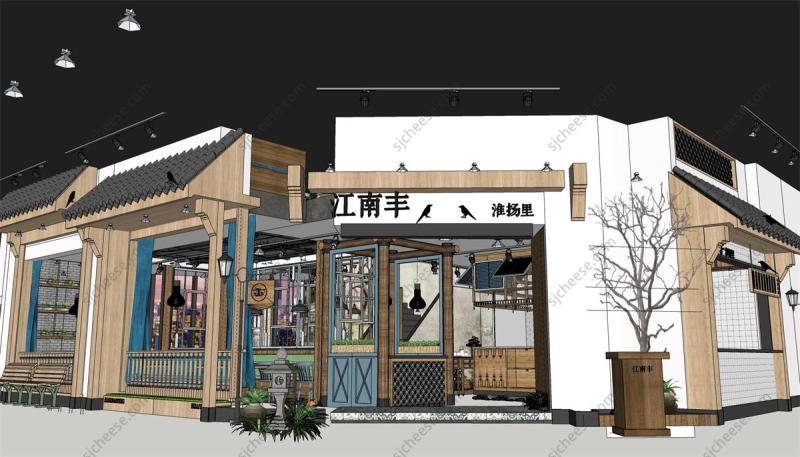 江南特色中餐厅SU草图大师sketchup模型