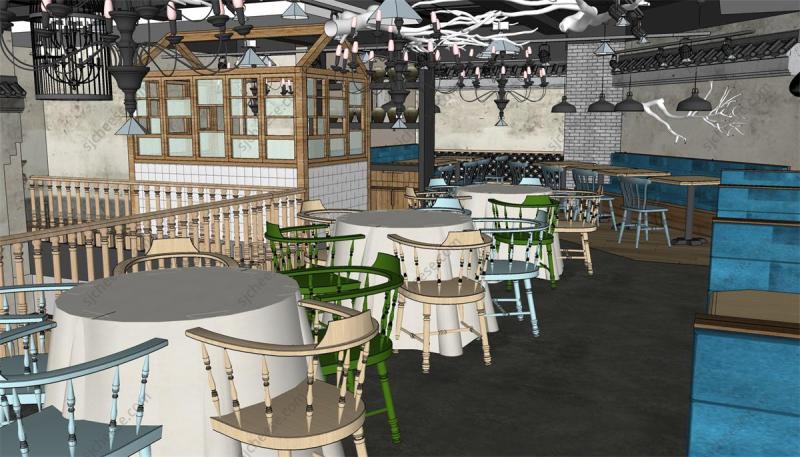 江南特色中餐厅SU草图大师sketchup模型