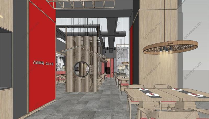 中式特色餐厅粤菜馆饭店SU草图大师sketchup模型