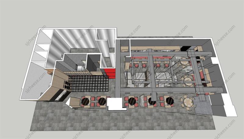中式特色餐厅粤菜馆饭店SU草图大师sketchup模型