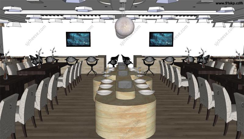 酒店公司餐厅自助餐厅大堂SU草图大师sketchup模型