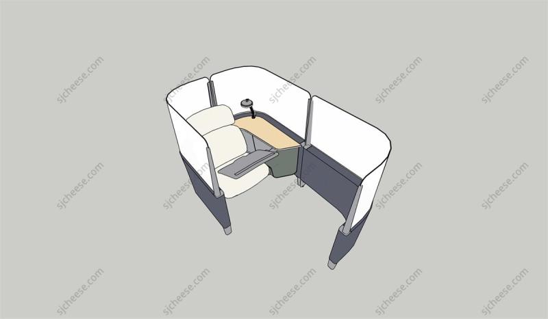 半封闭半围合头等舱式隐私办公位SU草图大师sketchup模型