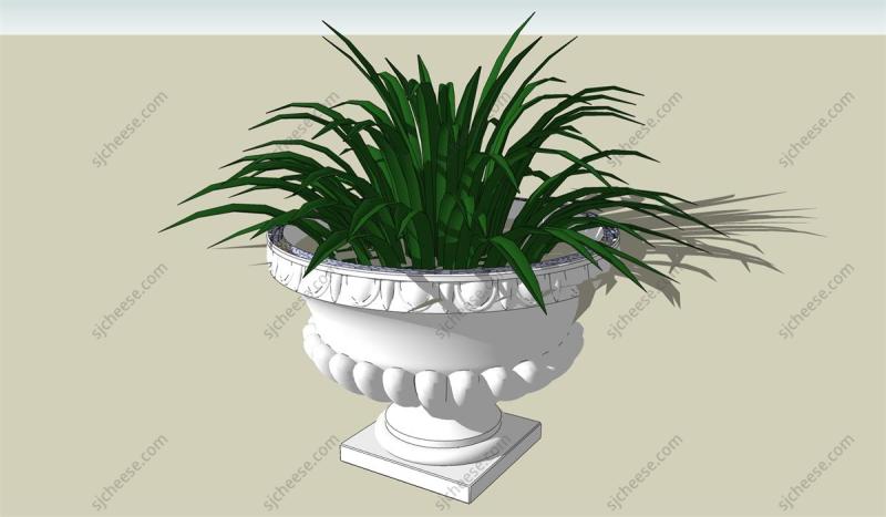 庭院景观欧式花盆底座绿植SU草图大师sketchup模型