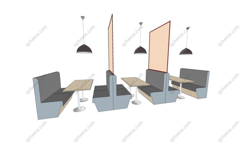 餐厅办公室休息区卡座SU草图大师sketchup模型
