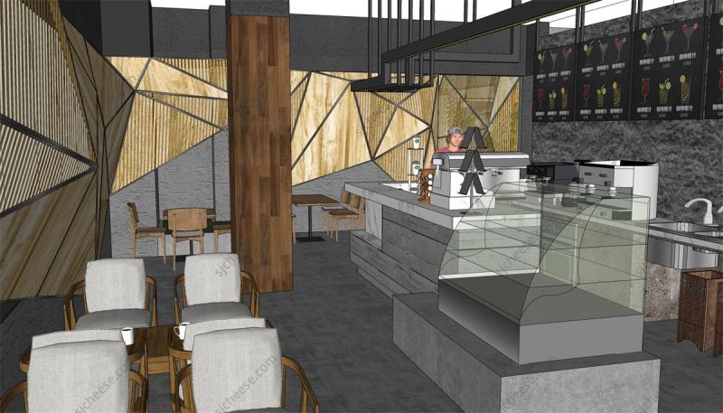 现代中式风格火锅店烤肉店SU草图大师sketchup模型