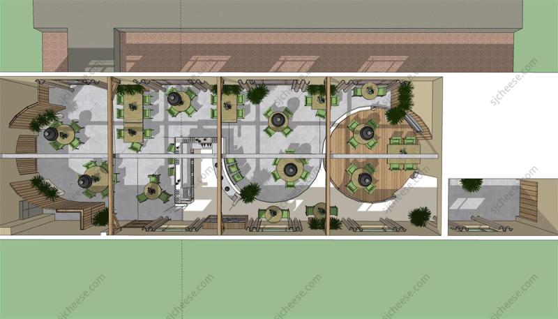 小清新简雅风格简餐咖啡厅SU草图大师sketchup模型