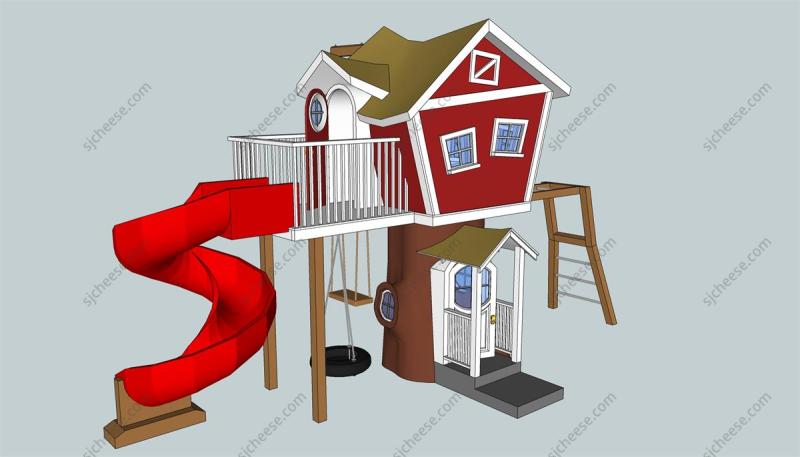 商场小区公园休闲区游乐区小型儿童滑滑梯秋千乐园SU草图大师sketchup模型