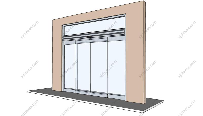 双开自动电动玻璃滑门门头SU草图大师sketchup模型