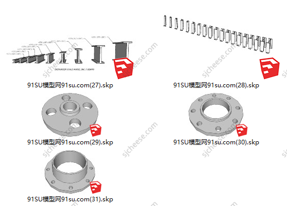 31套螺丝螺母工业模型小品sketchup螺丝螺丝钉螺纹螺杆螺帽SU草图大师模型
