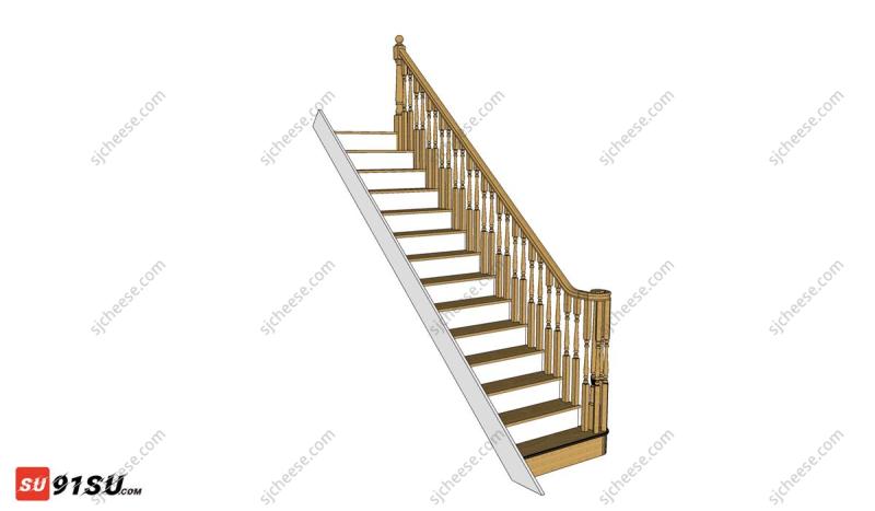 复式公寓住宅木质楼梯扶手SU草图大师sketchup模型