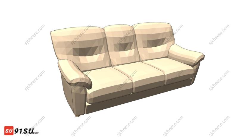 传统风格3人沙发真皮沙发SU草图大师sketchup模型