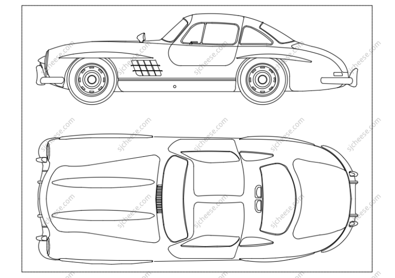 奔驰mercedes-benz_300sl_1955CAD平立面图块