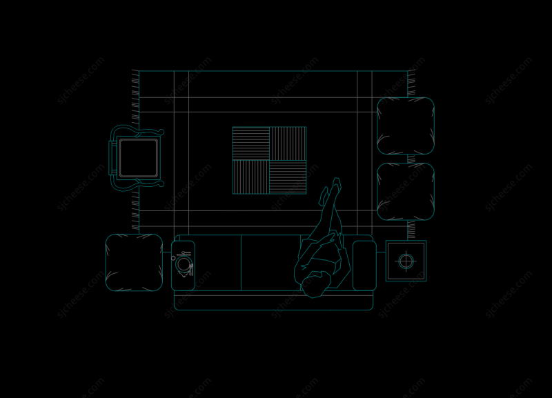 组合5人沙发茶几地毯CAD图块