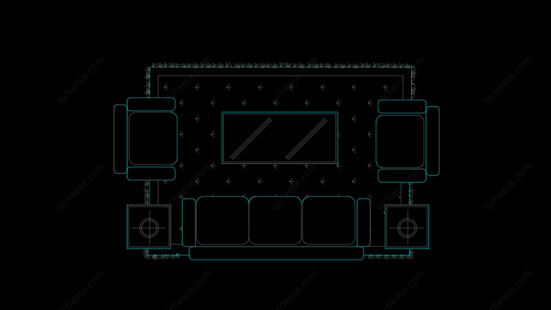 组合5人沙发2个柜子1个茶几地毯CAD图块