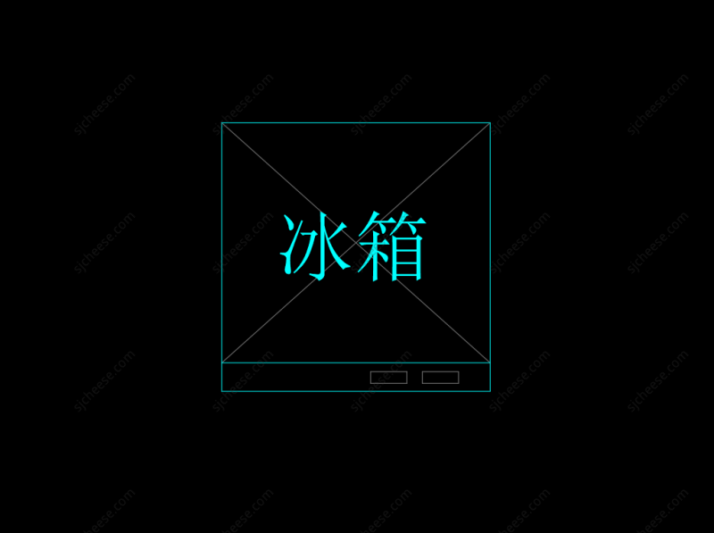 单开门冰箱平面CAD图块