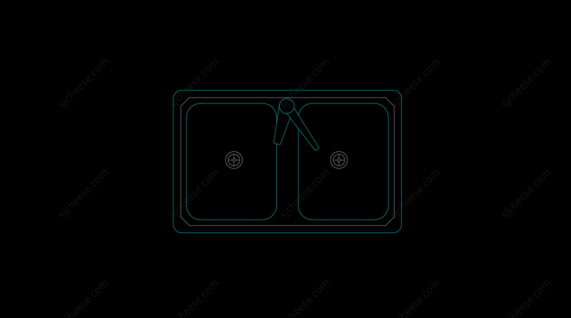 双槽洗水槽平面CAD图块