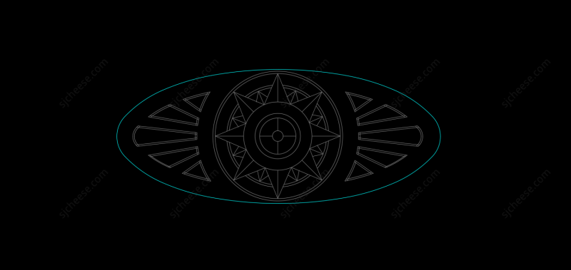 椭圆形太阳扇形魔法杖形石材拼花CAD图块
