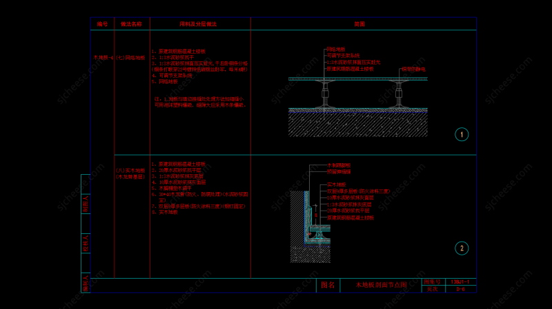 网格地板木地板和木踢脚剖面节点图CAD施工图节点大样详图剖面