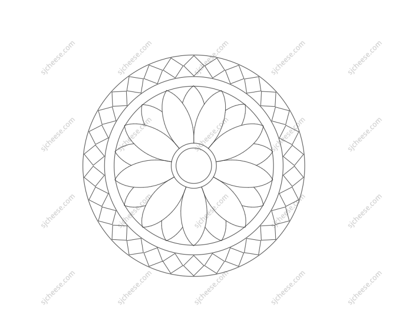 圆形太阳花向日葵图案地面石材拼花CAD图块