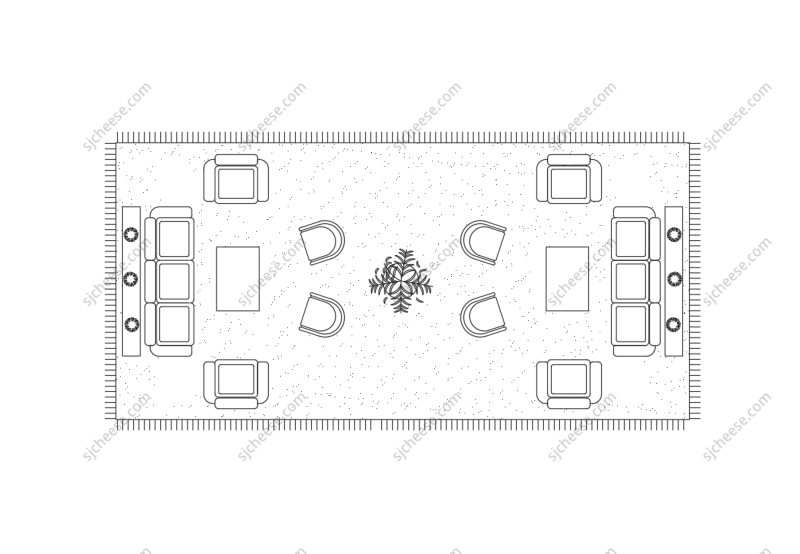 洽谈区休闲区多人沙发茶几地毯组合CAD图块