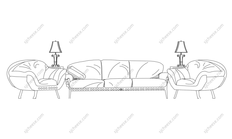 欧式多人沙发柜子组合立面CAD图块