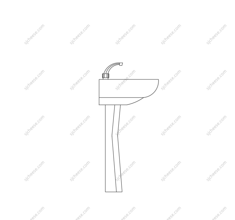 简约单人椭圆形洗漱池侧面立面CAD图块