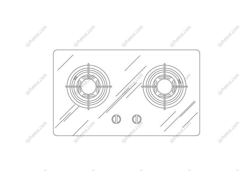 双灶燃气灶平面CAD图块
