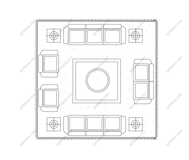 包围式多人会客沙发茶几柜子地毯组合平面CAD图块