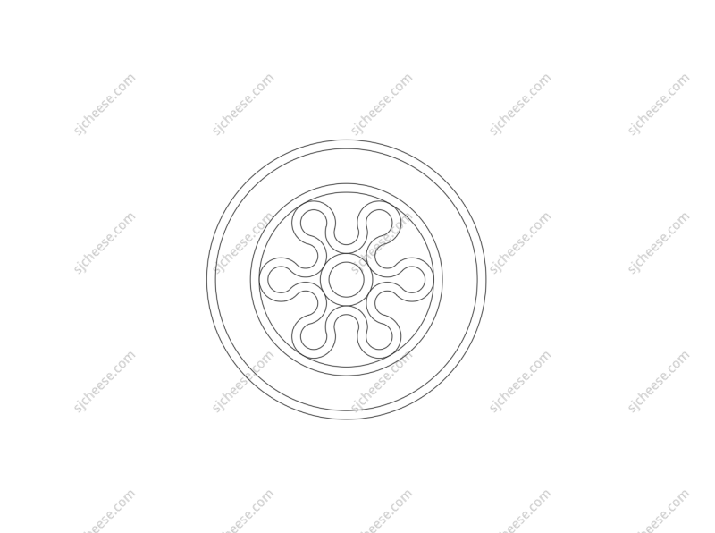 圆形环型弧形花朵图案石材拼花CAD图块