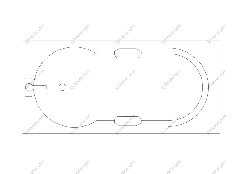 长方形普通家用单人浴缸平面CAD图块